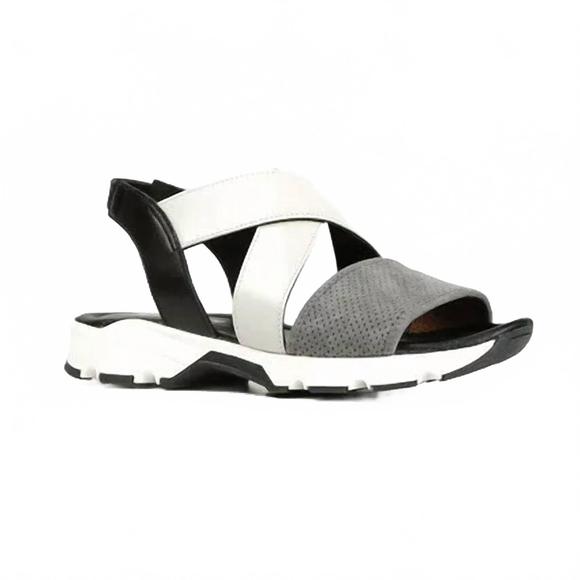 NEW ALL BLACK women cross strap & band sandal in dark grey - Picture 1 of 3